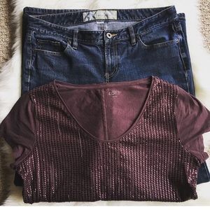 LOFT Tops - LOFT Eggplant Sequin & Cotton Large Top LOFT Tops - LOFT Eggplant Sequin & Cotton Large Top